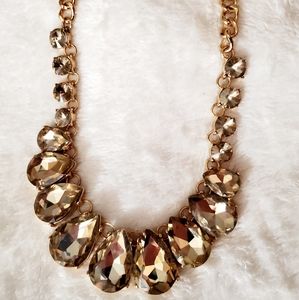 Vintage statement necklace champagne big sparkly rhinestones gold chain